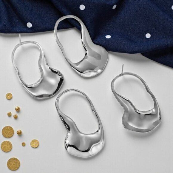 Modern Sculptural 18K White Gold Plated Statement Earrings Stainless Steel - Picture 11 of 13